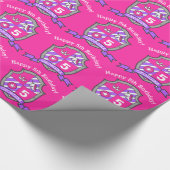 ridders schild meisjes 5e verjaardag roze wrap pap cadeaupapier (Hoek)