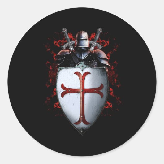 Ridders Tempeliers Vlag Helm Kruis Zwaard Ronde Sticker (Voorkant)