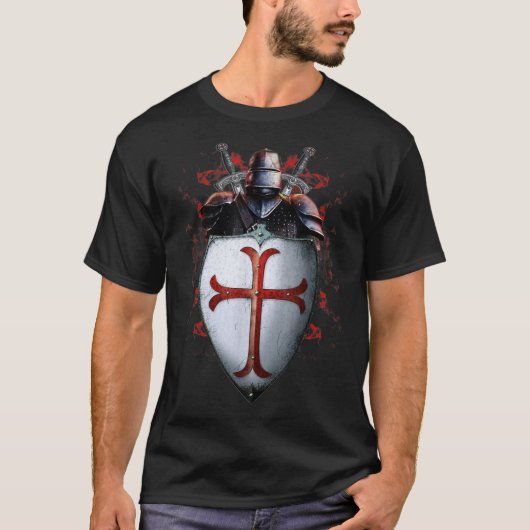Ridders Tempeliers Vlag Helm Kruis Zwaard T-shirt (Voorkant)