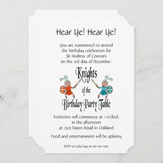 Ridders van de verjaardagsfeesttafel kaart (Voorkant / Achterkant)