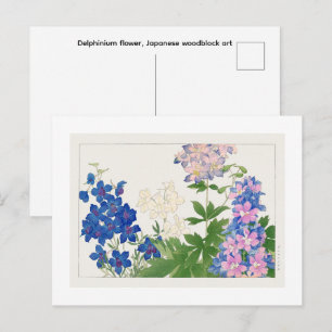 Ridderspoor bloem, Japanse houtblok kunst Briefkaart