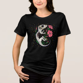 Ridderspoor en skelet van een hagedis van juli Tri-Blend shirt