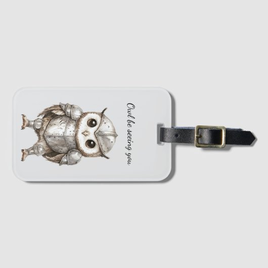 Ridderuil in glanzende wapenrusting bagagelabel (Voorkant (horizontaal))