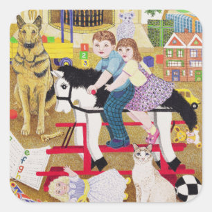 Ride-a-Cock-Horse Vierkante Sticker
