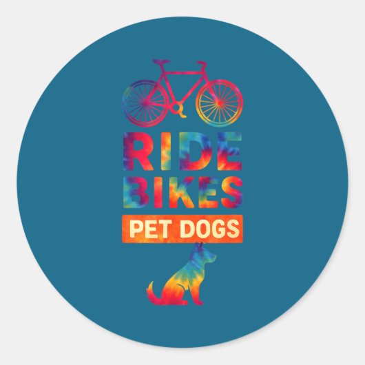 Ride Bikes Pet Dogs Bicycle Cycling Biking Dog Lov Ronde Sticker (Voorkant)