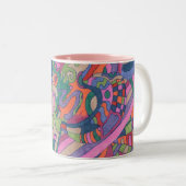 Ride de Groovy Rainbow, abstract Tweekleurige Koffiemok (Voorkant rechts)