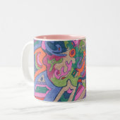 Ride de Groovy Rainbow, abstract Tweekleurige Koffiemok (Voorkant links)