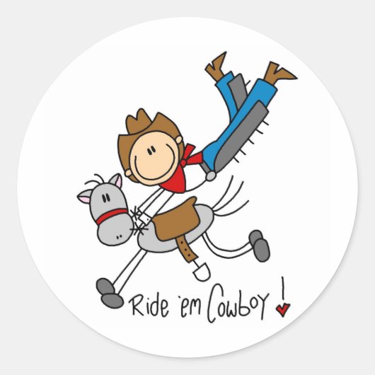 Ride 'Em Cowboy Stick Figuur Sticker (Voorkant)