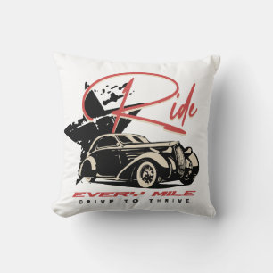 Ride Every Mile - Vintage Car Drive Quote Kussen