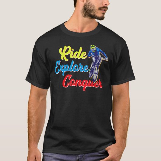 Ride Explore Conquer Mountainbiker E Bike Offroad T-shirt (Voorkant)