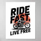 Ride Fast Live Gratis Fietser T-shirt Poster (Voorkant)