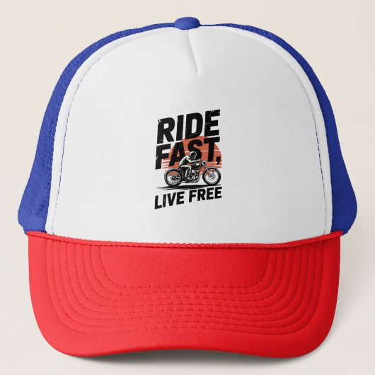 Ride Fast Live Gratis Fietser T-shirt Trucker Pet (Voorkant)