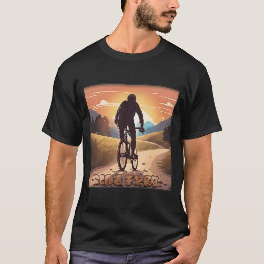 "Ride Free" Bike Rider in het Sunset Design T-shirt (Voorkant)