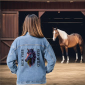 Ride Free Blijf Wild Kleurrijke Paardenkop Denim Jacket