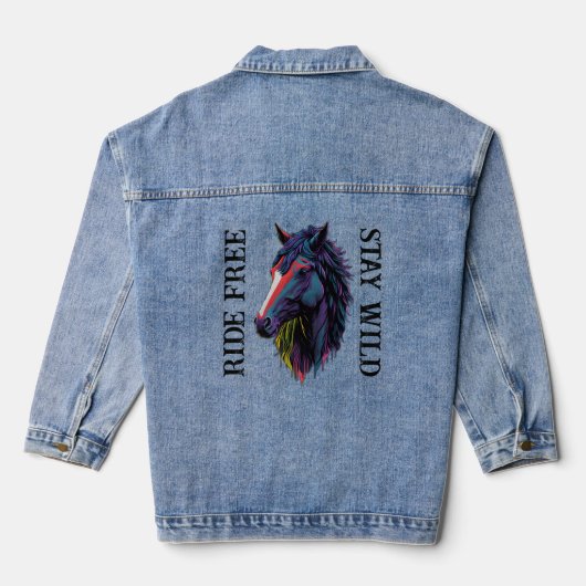 Ride Free Blijf Wild Kleurrijke Paardenkop Denim Jacket (Achterkant)