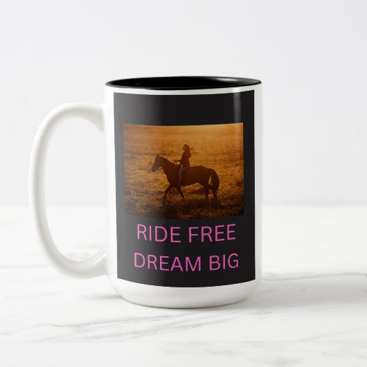 Ride Free Dream Big Paardrijder Sunset Mok (Links)