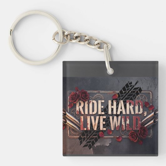 ride hard, live wild sleutelhanger (voorkant)