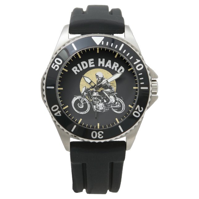 Ride Hard Motorcycle Sunset Rider Horloge (Voorkant)