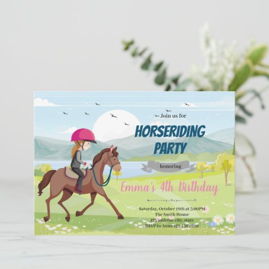 Ride horseback-jarig meisje kaart (Staand voorkant)