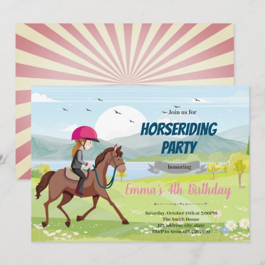 Ride horseback-jarig meisje kaart (Voorkant / Achterkant)