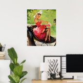 Ride in het Park Retro Pin Up Girl Poster (Thuiskantoor)