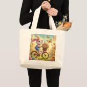 Ride Into Joy - Bunny Bicycle Grote Tote Bag (Voorkant (product))