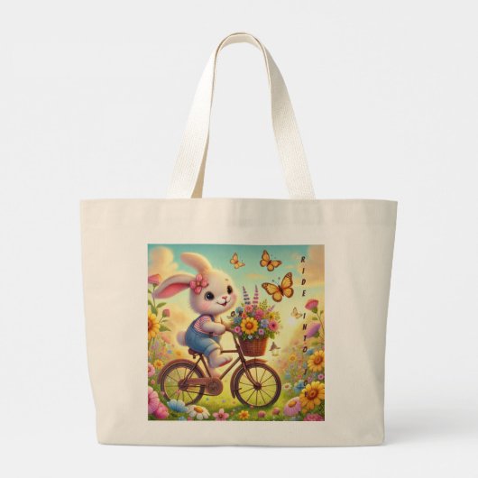 Ride Into Joy - Bunny Bicycle Grote Tote Bag (Achterkant)
