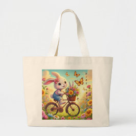 Ride Into Joy - Bunny Bicycle Grote Tote Bag
