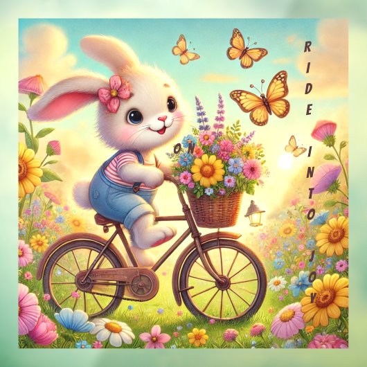 Ride Into Joy - Bunny Bicycle Raamsticker (Vel 3)