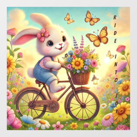 Ride Into Joy - Bunny Bicycle Raamsticker (Vel)