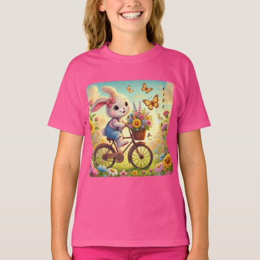 Ride Into Joy - Bunny Bicycle T-shirt (Voorkant)