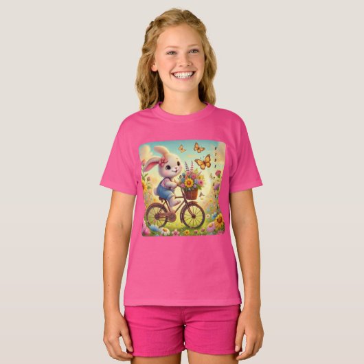 Ride Into Joy - Bunny Bicycle T-shirt (Voorkant volledig)