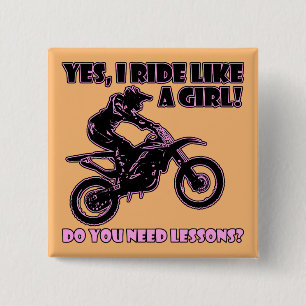 Ride Like A Girl Motocross Dirt Bikes Knop Badge Vierkante Button 5,1 Cm