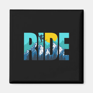 Ride Mountain Snowboarding Slopes Sunset Graphic Magneet