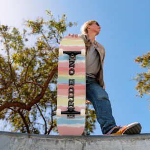 Ride op blauwe roze gele Waterverf strepen Persoonlijk Skateboard