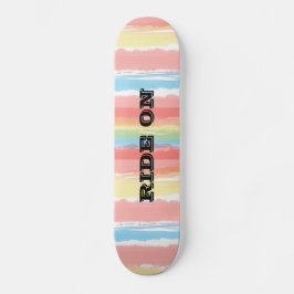 Ride op blauwe roze gele Waterverf strepen Persoonlijk Skateboard