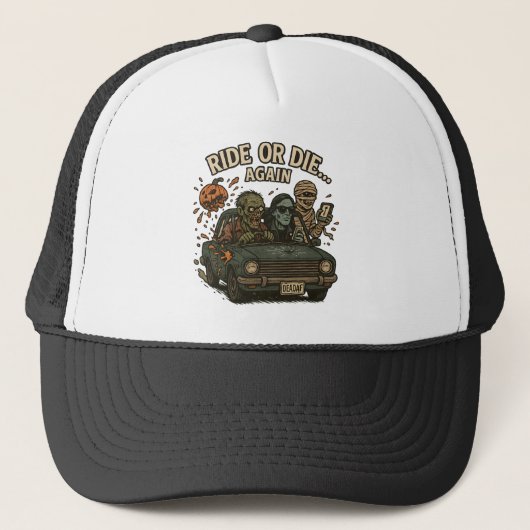 Ride Or Die Again Onverzadigbare Halloween-auto Trucker Pet (Voorkant)