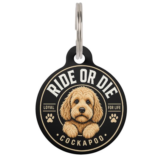 Ride or Die Cockapoo-halsbandlabel Huisdierpenning (Voorkant)