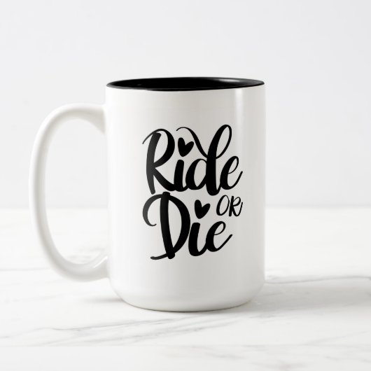 Ride or Die Mug, Coffee Mug, BFF Tweekleurige Koffiemok (Links)