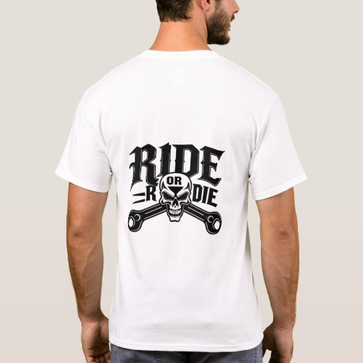 Ride or Die Skull Emblem Motorcycle T-shirt (Achterkant)