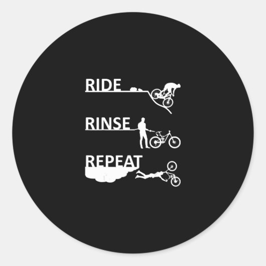 Ride Rinse Herhaal Funny Mountain Bike Ronde Sticker (Voorkant)