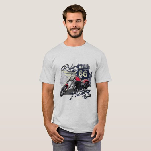 Ride Route 66,  Motorfiets T-shirt (Voorkant volledig)