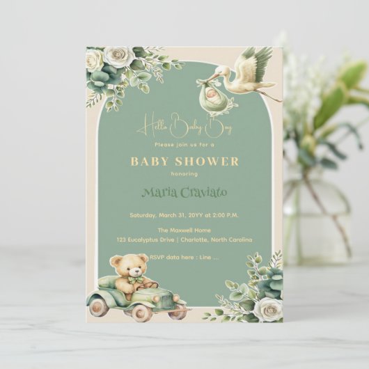 Ride & Teddy Pride Baby shower Uitnodiging (Staand voorkant)