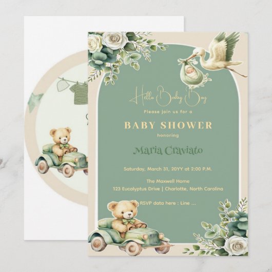  Ride & Teddy Pride Baby shower Uitnodiging (Voorkant / Achterkant)