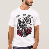 Ride The Edge" Motorcross Skull & Rozen Graphic T-shirt (Voorkant)