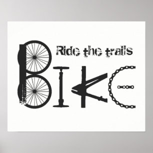 "Ride the Trails" Bike Word uit onderdelen Poster
