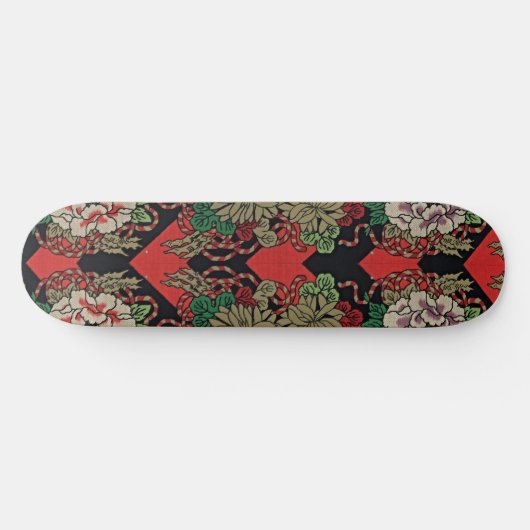 Ride the Vibes: Rood Japans  Bloemen Persoonlijk Skateboard (Horizontaal)