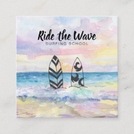 *~* Ride the Wave Beach Ocean Surfing School Vierkante Visitekaartje