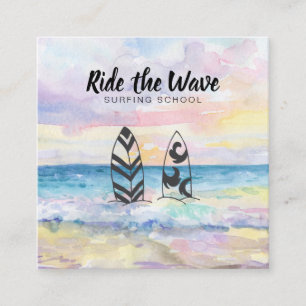 *~* Ride the Wave Beach Ocean Surfing School Vierkante Visitekaartje