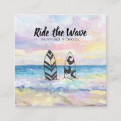 *~* Ride the Wave Beach Ocean Surfing School Vierkante Visitekaartje (Voorkant)